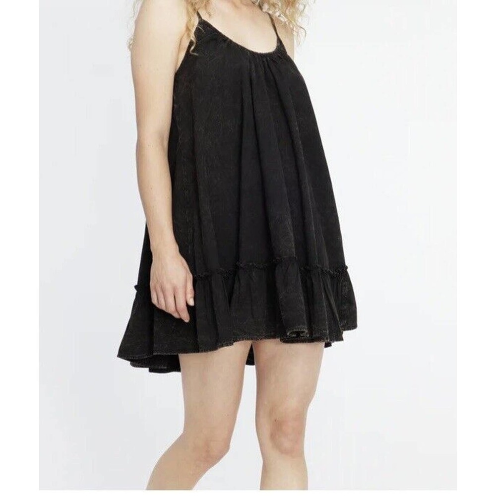Lacausa Womens Reina Mini Dress Size Medium Ruffle Adjustable Straps‎ Black